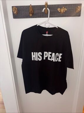 Black Tee with White "HIS PEACE" Print